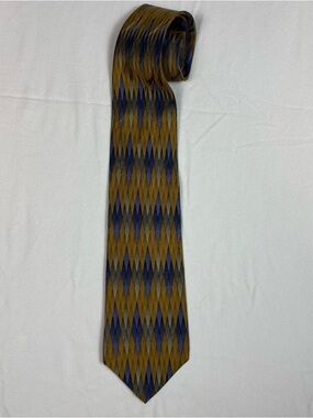 Mezzano 100% Silk Tie Blue Gold Multi Color Geometric Men Necktie 4” Wide